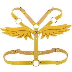 4665 Yellow O Ring Waist Belt Body Caged Harness With Angel Wings Pn2684